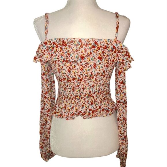 Forever 21 Floral Cold Shoulder Crop Top - Picture 2 of 9